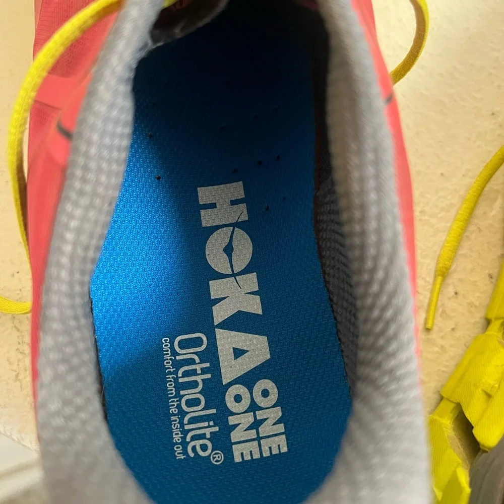 Hoka One‎ One Red Yellow Black Womens Running Shoe Size 10.5 - Picture 7 of 12